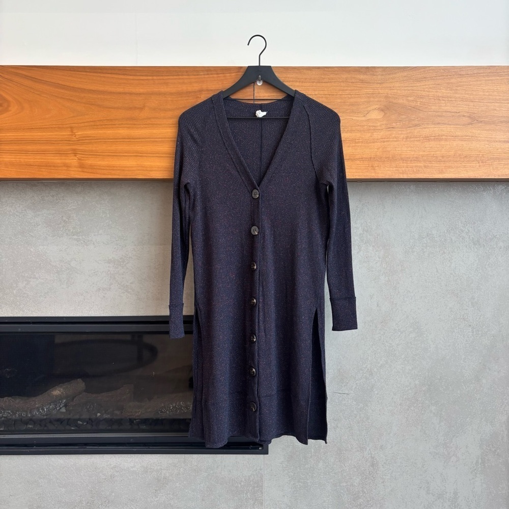 WE THE FREE‎ Metallic Thermal Ribbed Button Up Longline Duster Cardigan, Size XS